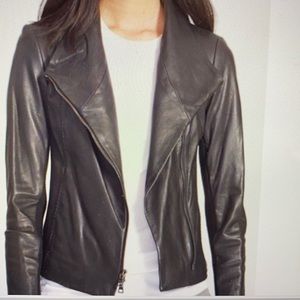 VINCE Blk Leather & wool Jacket